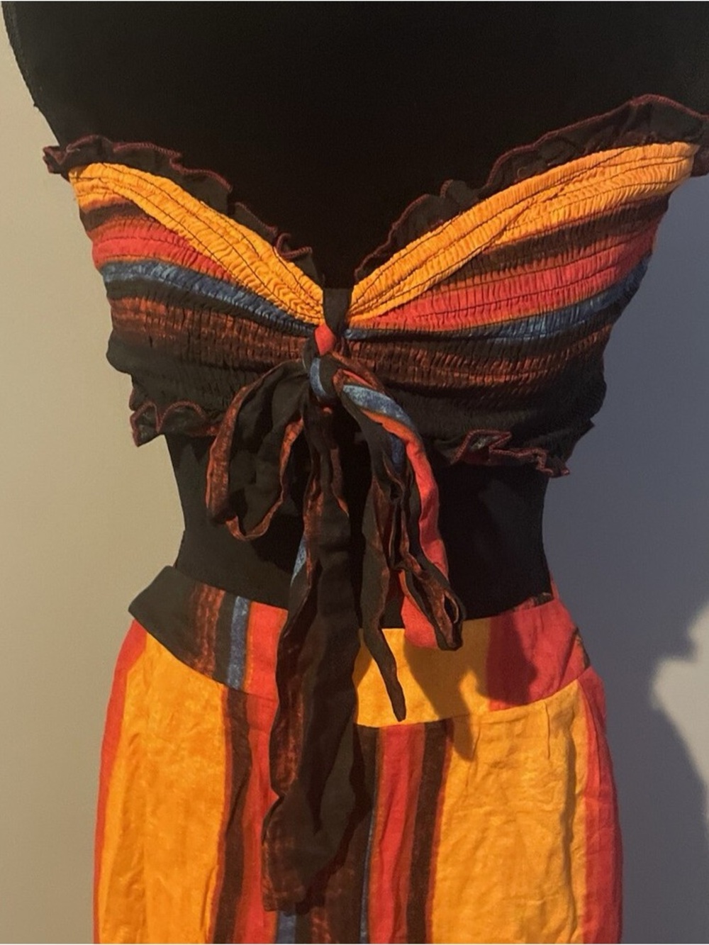 Colorful Striped Smocked Crop Top with Tie Straps